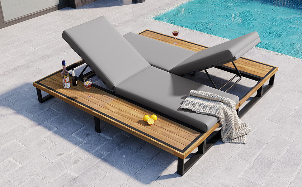 Outdoor Chaise Lounge Chair Set of 2 with 5-Position Adjustable
