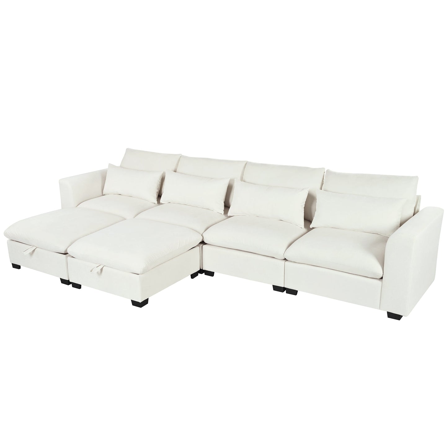 U-shaped Freely Transformable Modular Corner Sofa with Two Ottomans,