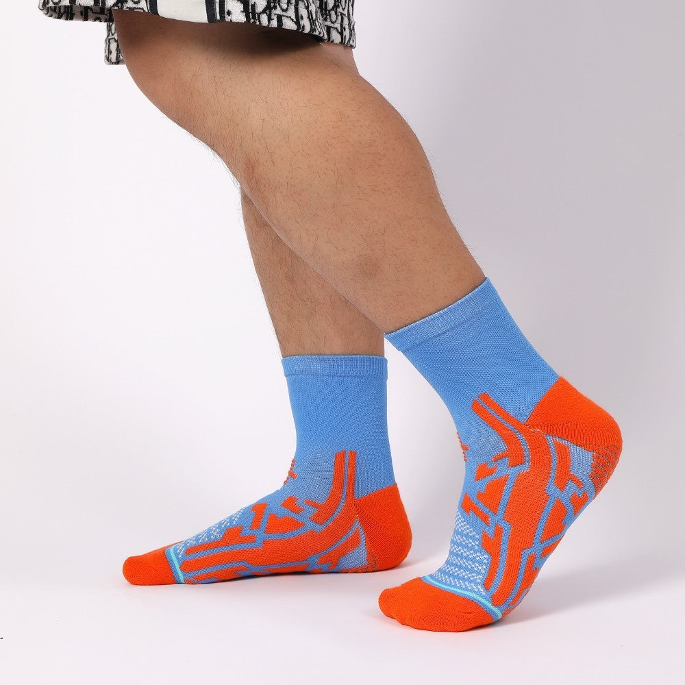 5 Pairs Of Mixed Mid-calf Sports Socks With Breathable Terrycloth Bottoms For Cushioning, Men's Ankle Socks With Arch Support.