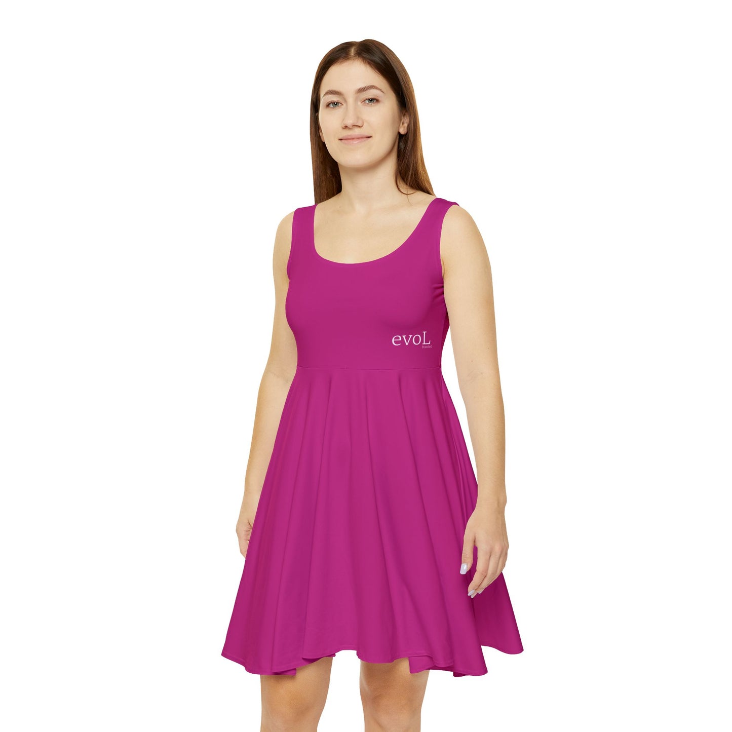 Feminine Pink Skater Dress with 'evoL' Graphic - Perfect for Casual Outings and Celebrations