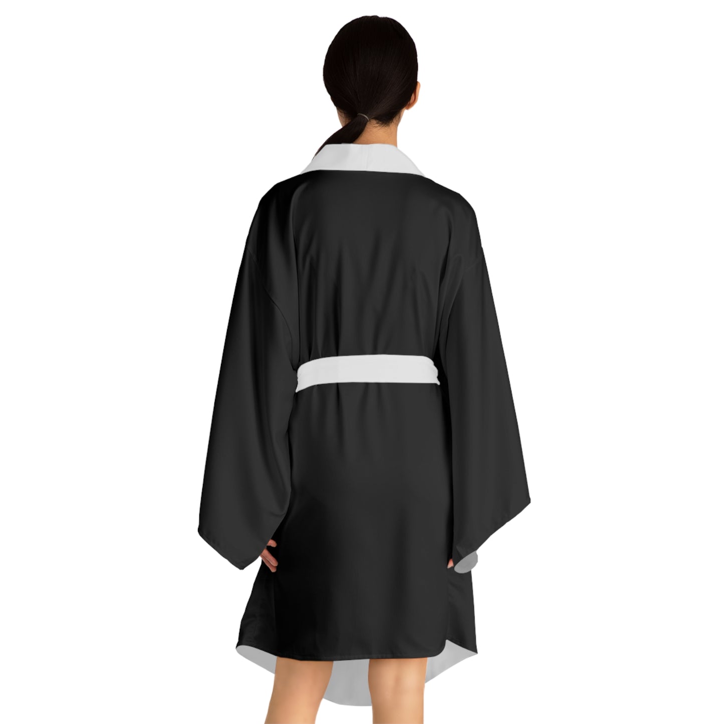 Elegant Black Long Sleeve Kimono Robe for Relaxation & Style