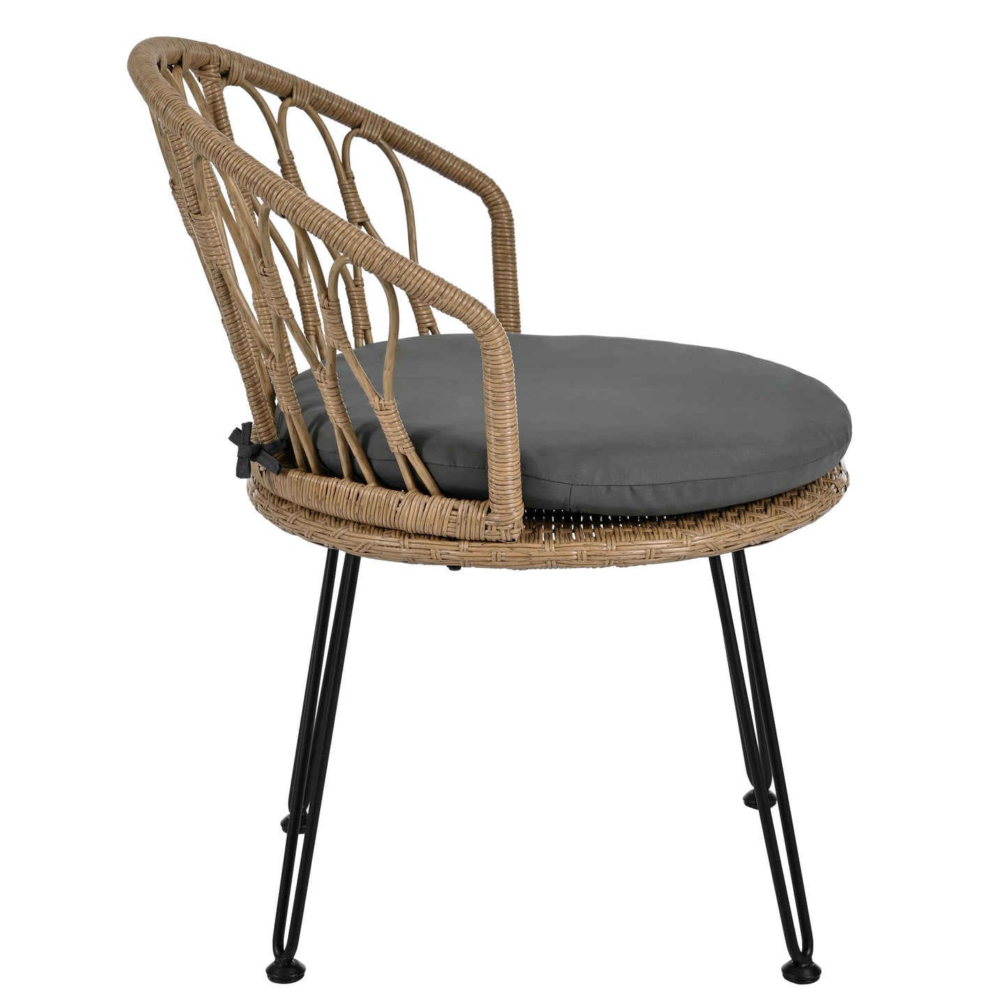 Outdoor Leisure Set, 2 Rattan Single Chairs with A Glass Round Table,