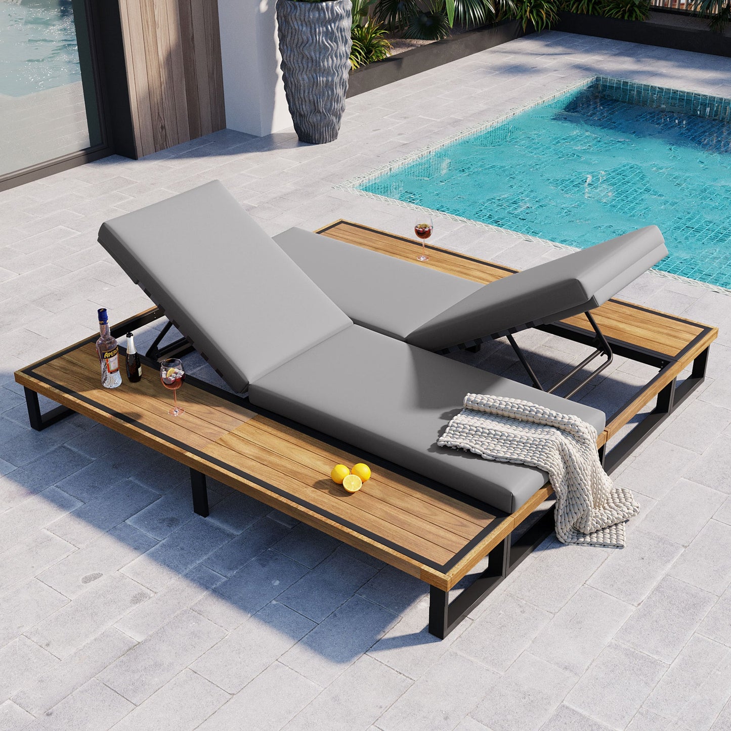Outdoor Chaise Lounge Chair Set of 2 with 5-Position Adjustable