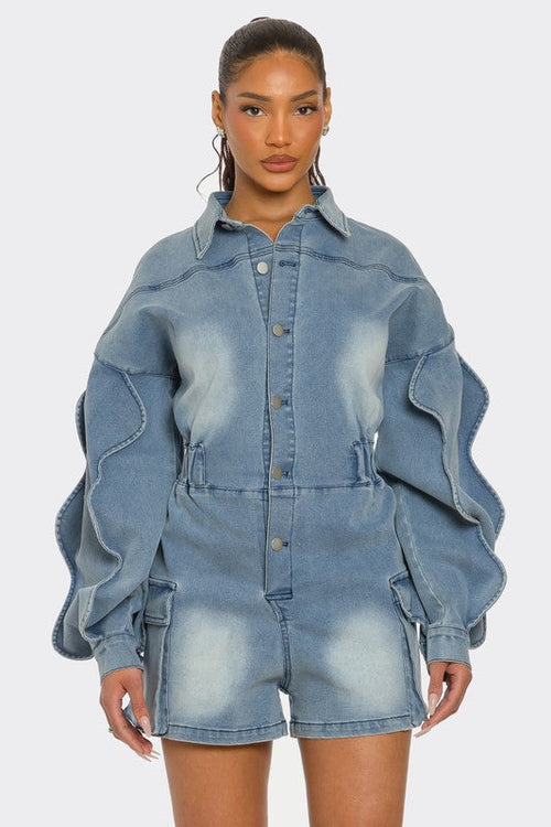 Sculpted Edge Denim Romper