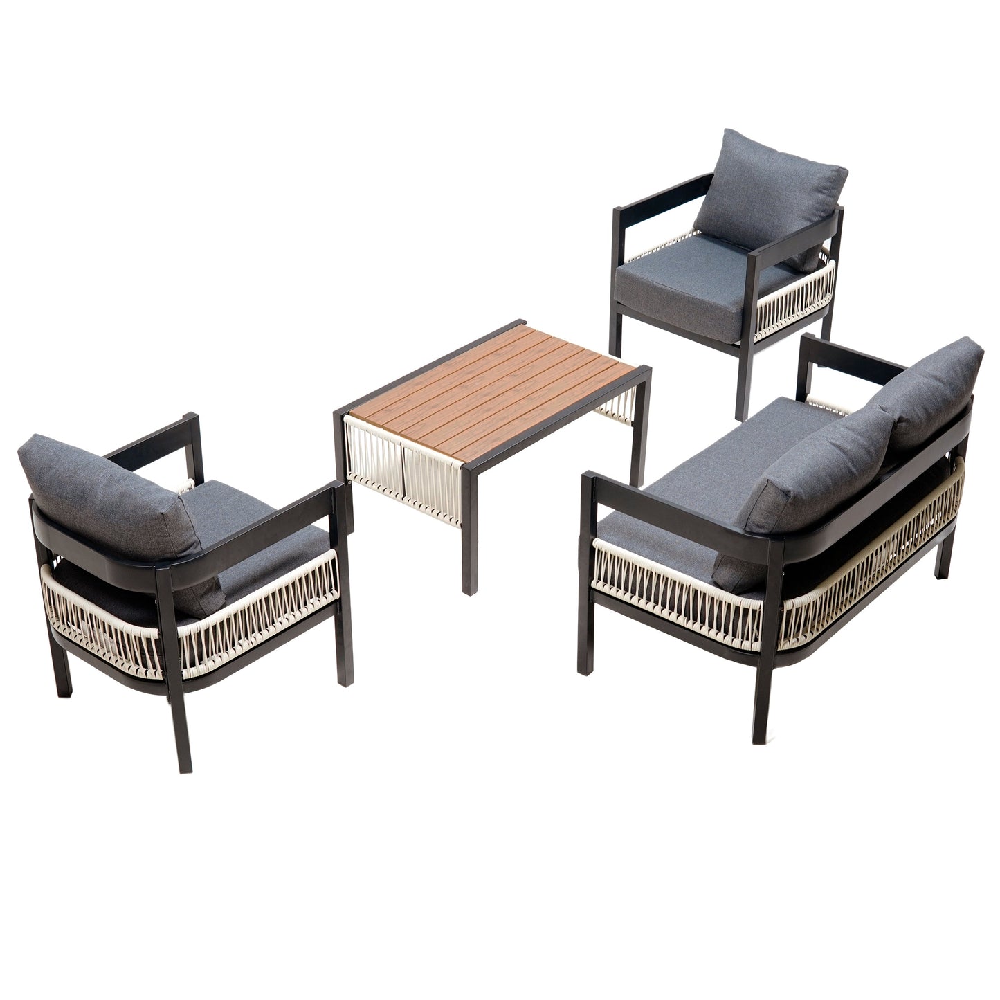 Multi-person Outdoor Iron Sofa Set with A table, Rattan Decoration,