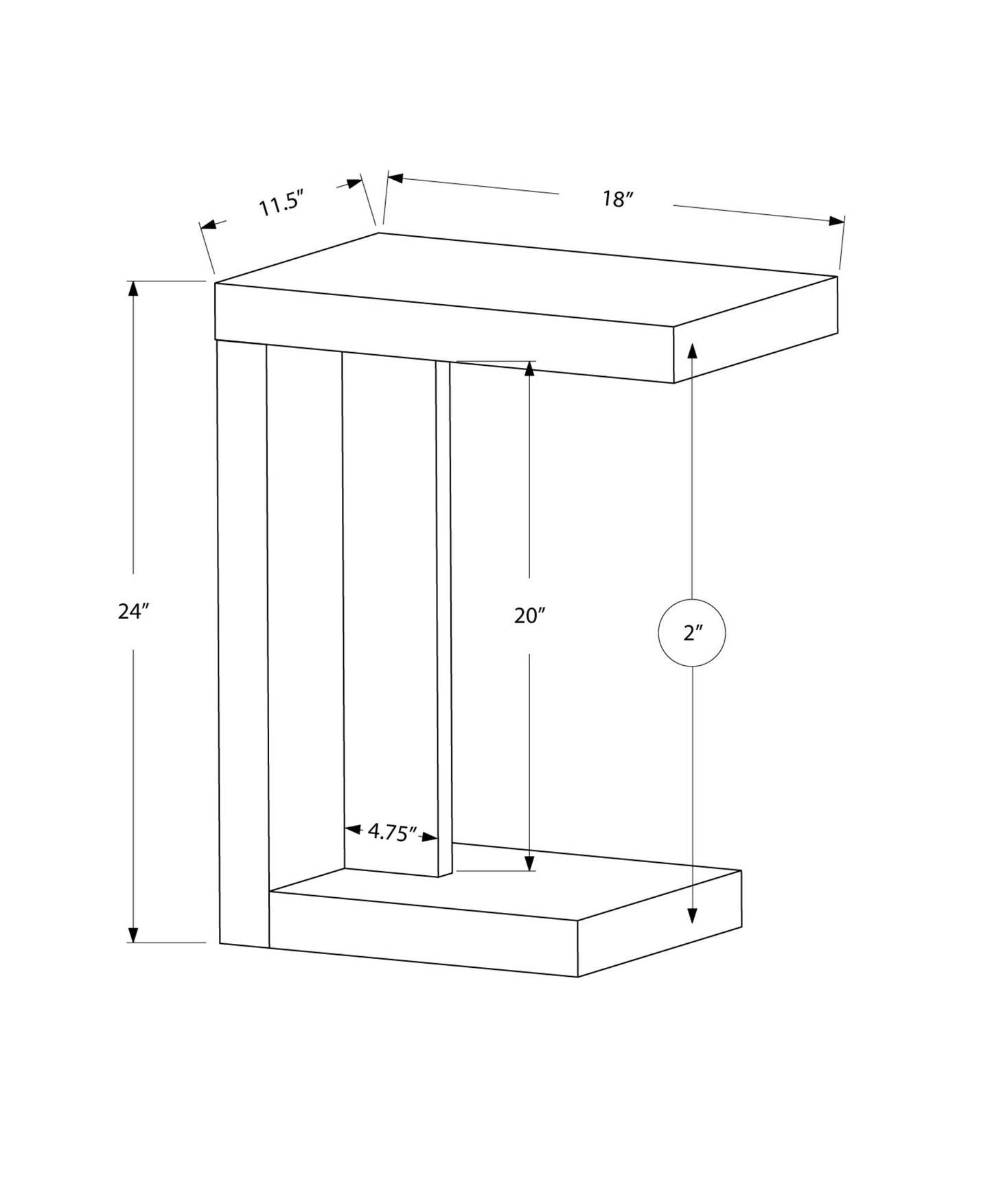 11.5" x 18" x 24" White Hollow Core Particle Board Accent Table