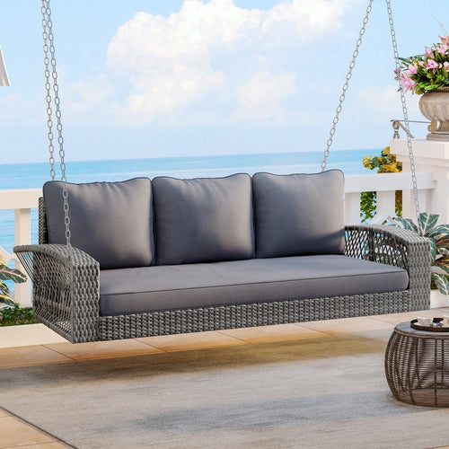 69' PE Wicker 3-Person Porch Swing with Chains, Large Patio Swing