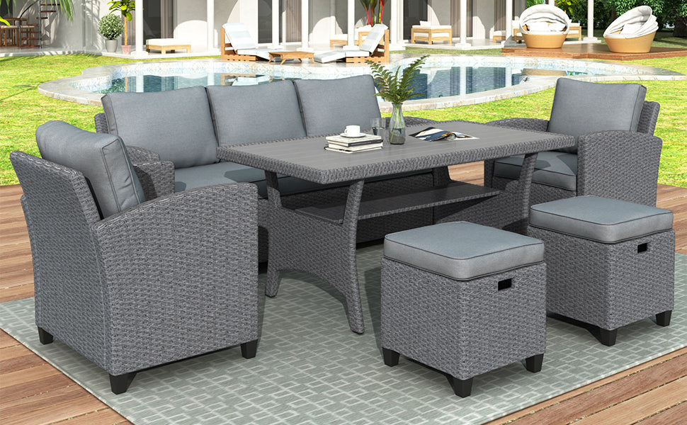6-Piece Outdoor Rattan Wicker Set Patio Garden Backyard Sofa, Chair,
