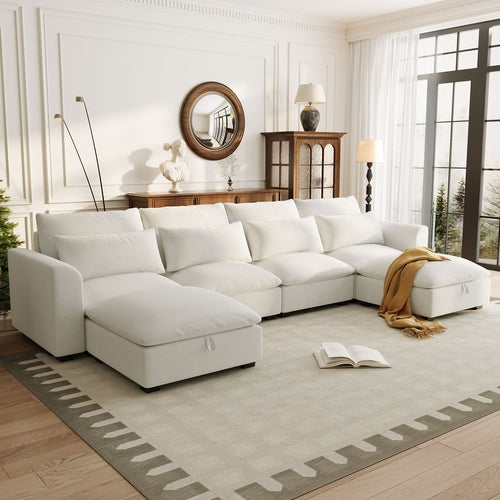 U-shaped Freely Transformable Modular Corner Sofa with Two Ottomans,