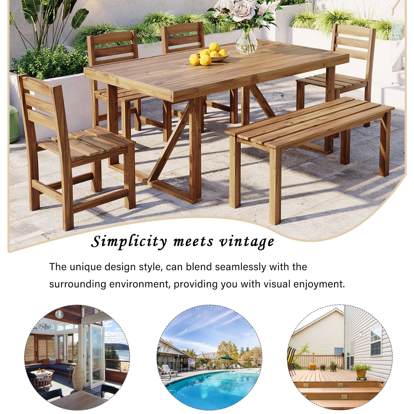 High-quality Acacia Wood Outdoor Table and Chair Set, Suitable for
