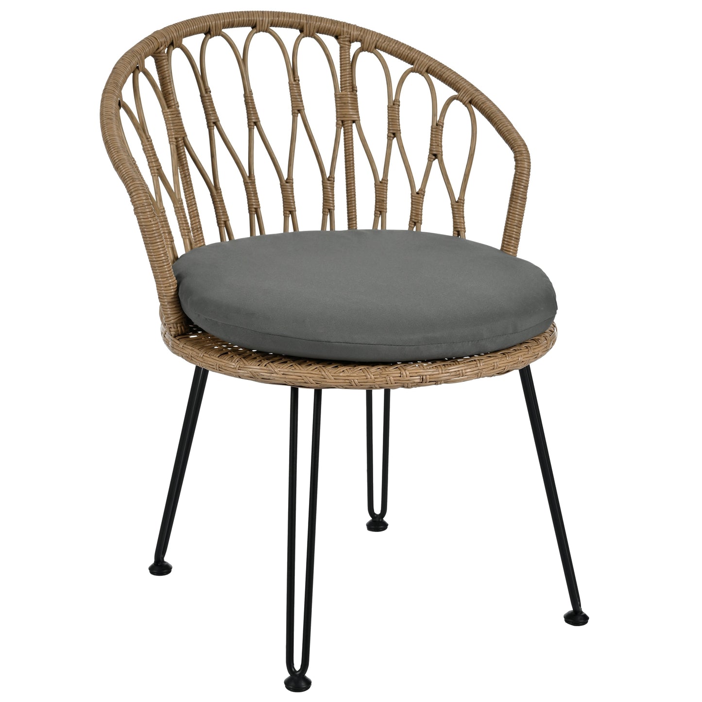 Outdoor Leisure Set, 2 Rattan Single Chairs with A Glass Round Table,