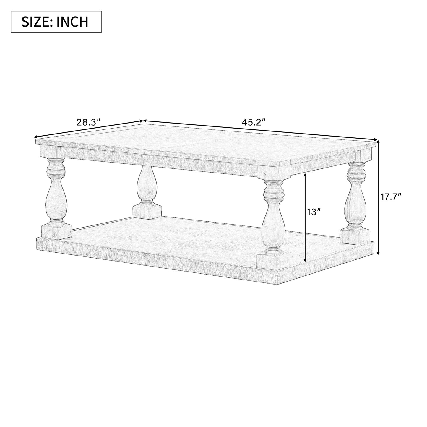 Vintage Coffee Table Featuring Artistic Vase Column Legs and Luxurious
