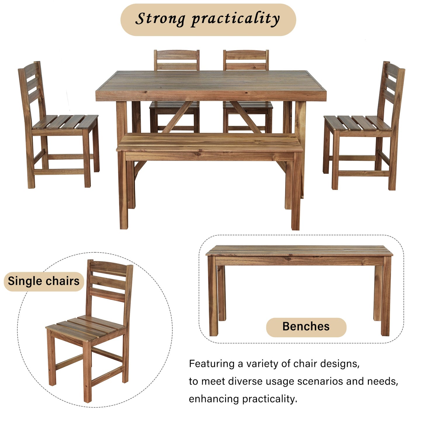 High-quality Acacia Wood Outdoor Table and Chair Set, Suitable for