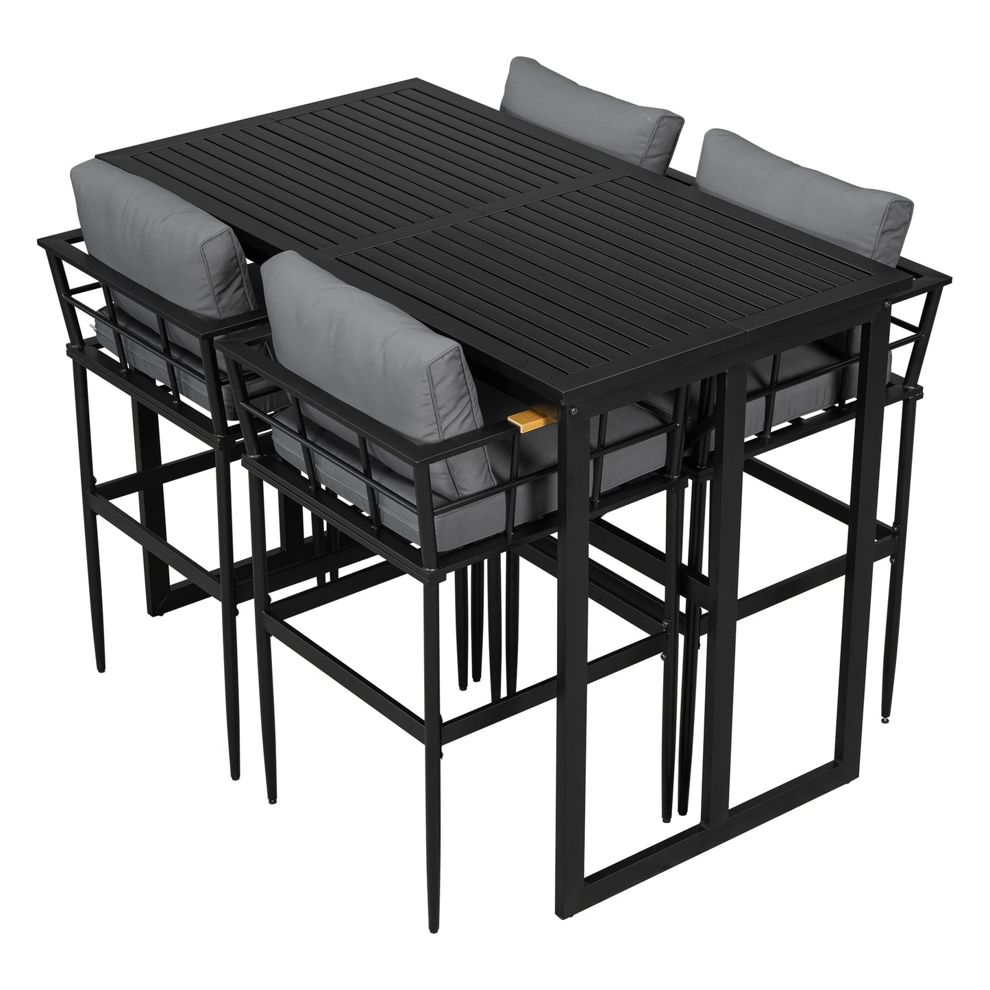 Iron Outdoor Dining Set with Acacia Wood Armrest Suitable For Patio,