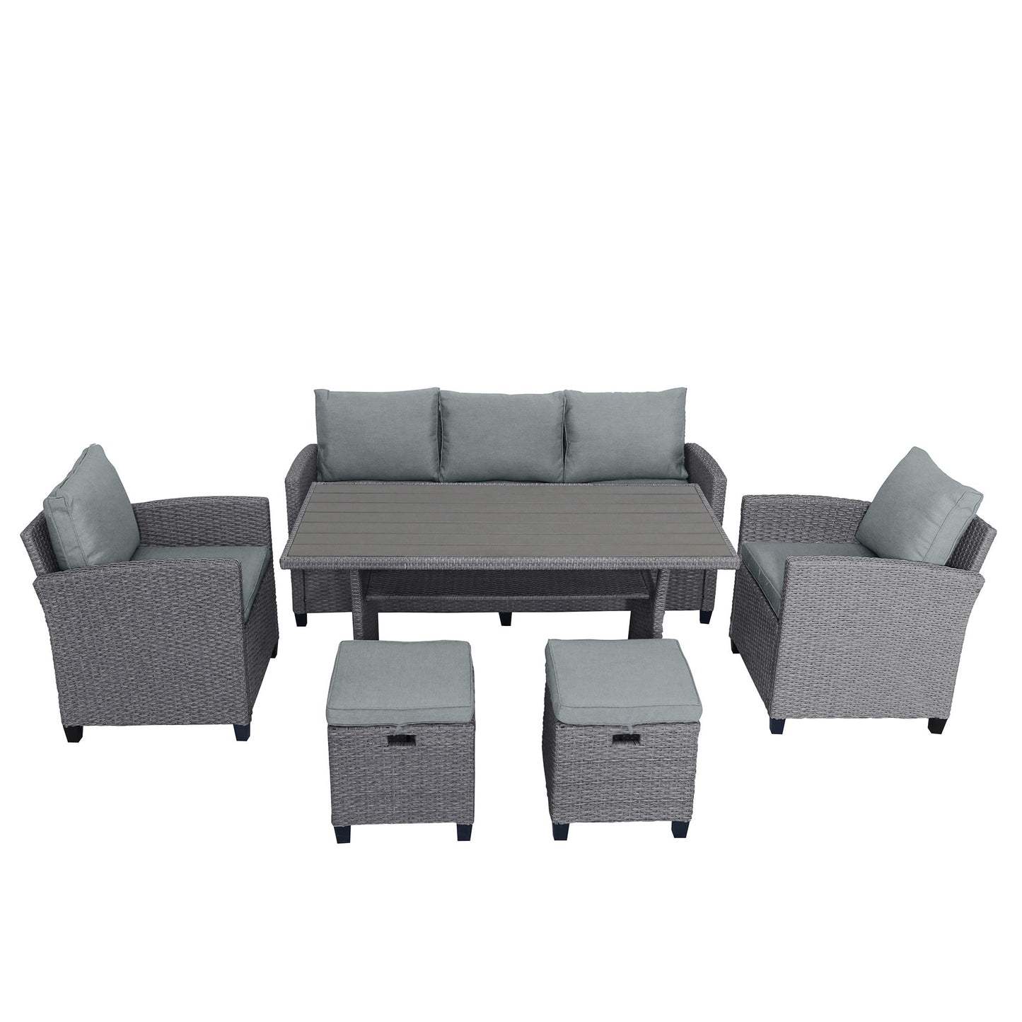6-Piece Outdoor Rattan Wicker Set Patio Garden Backyard Sofa, Chair,