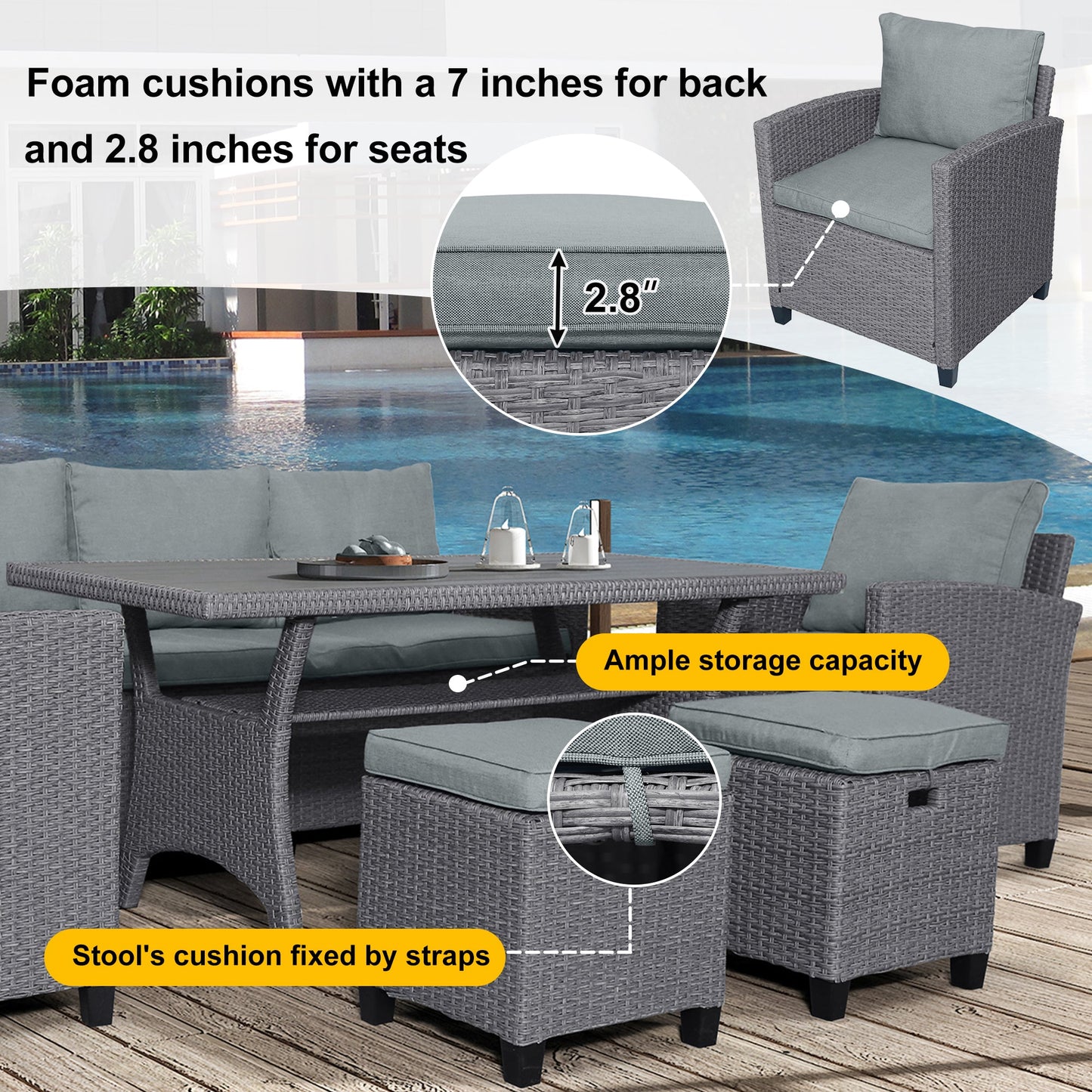 6-Piece Outdoor Rattan Wicker Set Patio Garden Backyard Sofa, Chair,