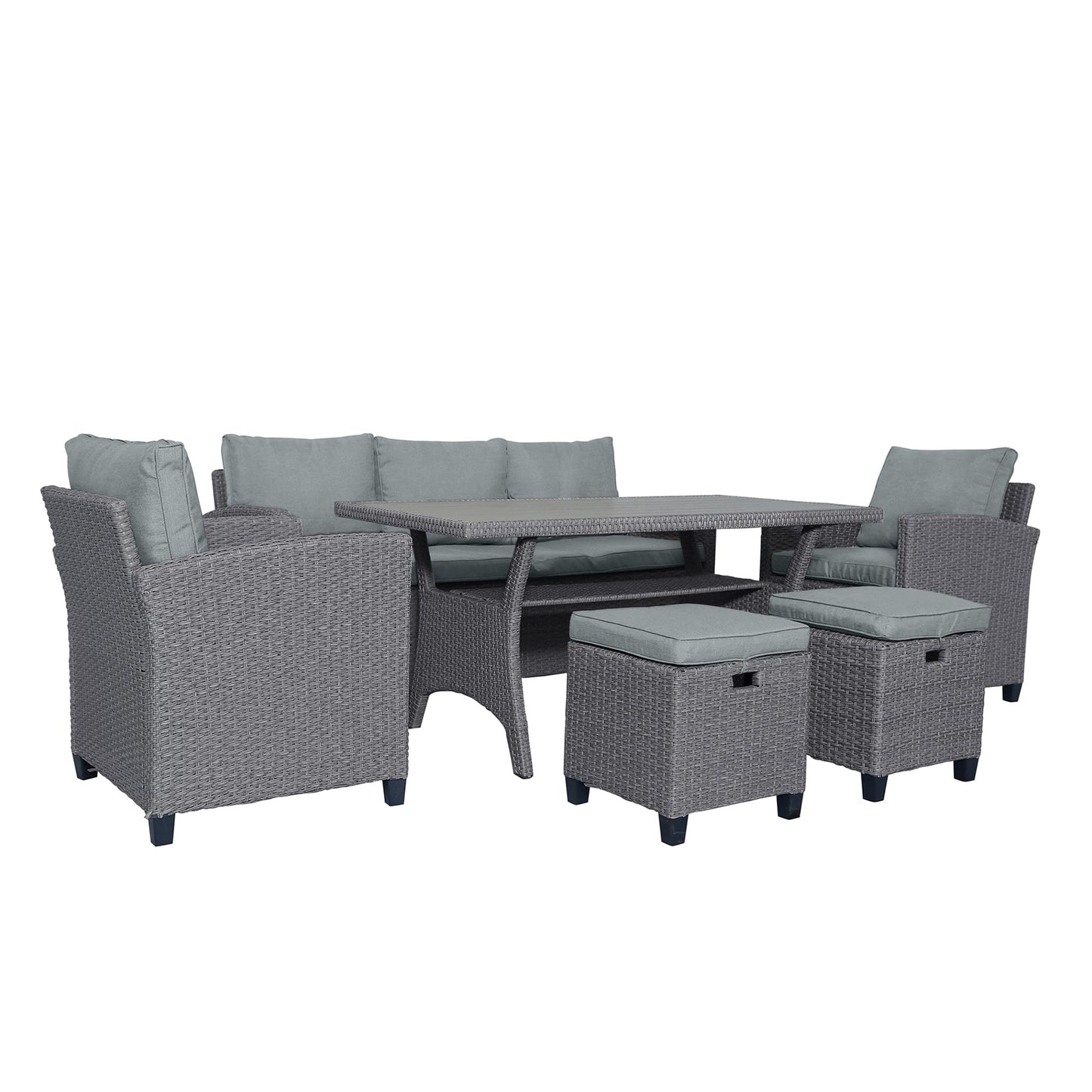 6-Piece Outdoor Rattan Wicker Set Patio Garden Backyard Sofa, Chair,
