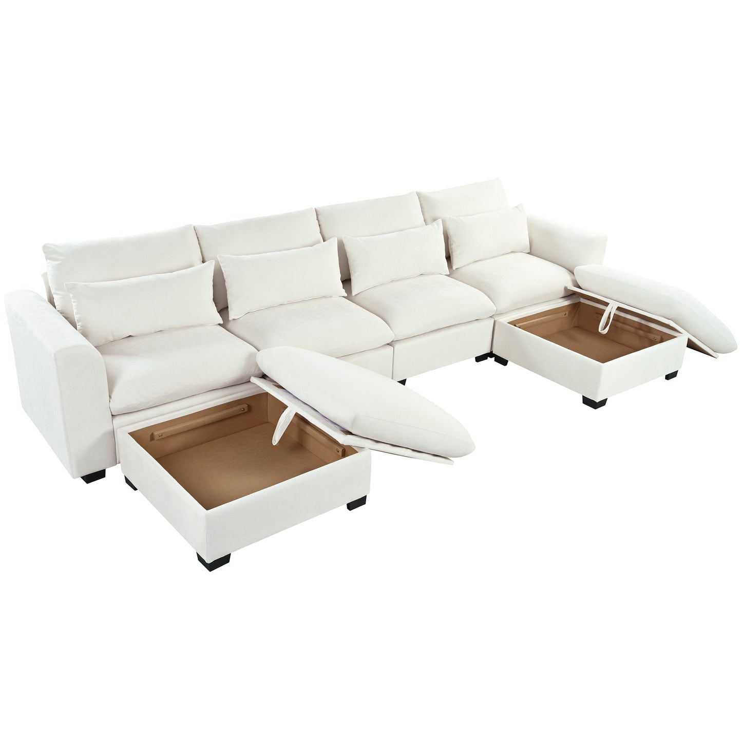 U-shaped Freely Transformable Modular Corner Sofa with Two Ottomans,
