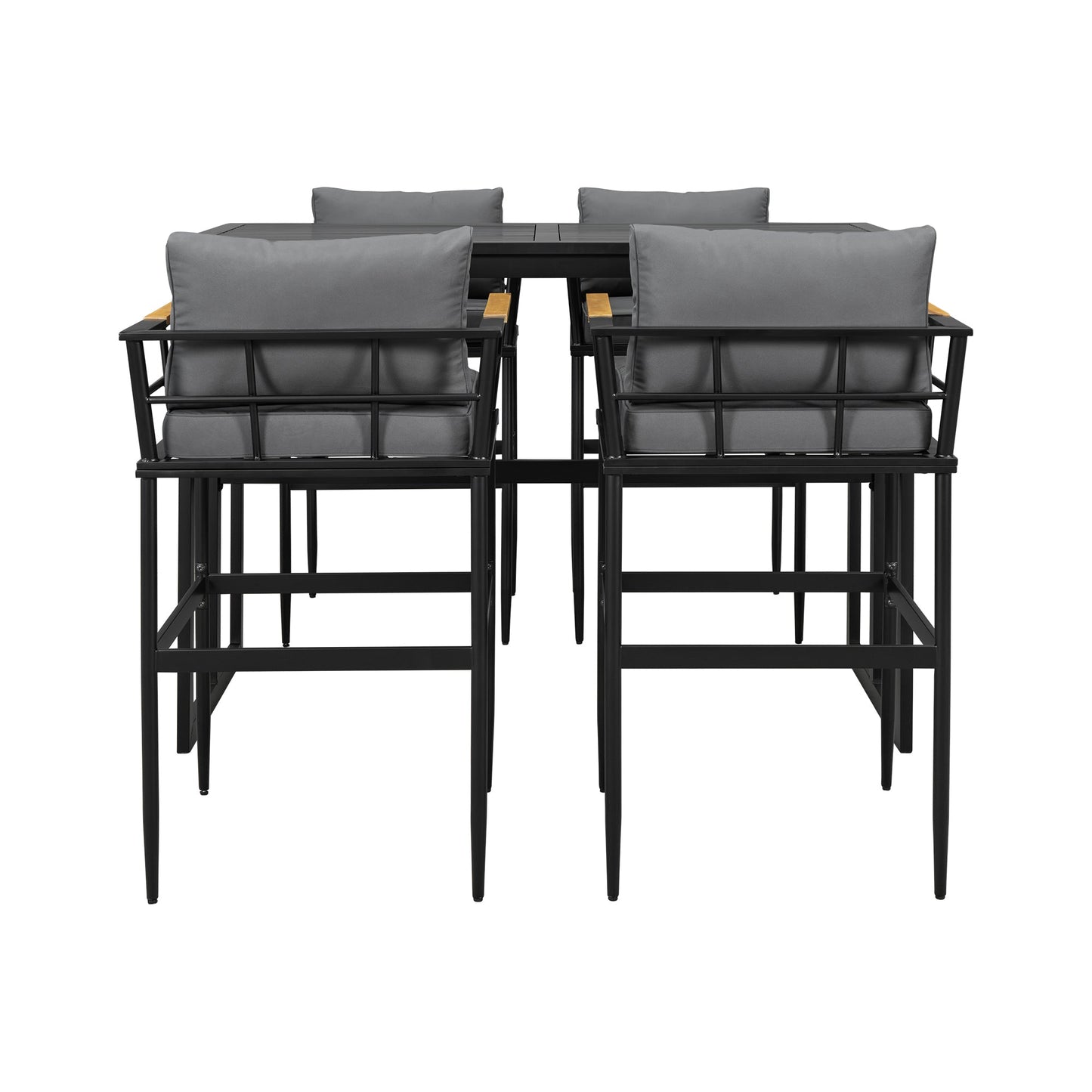 Iron Outdoor Dining Set with Acacia Wood Armrest Suitable For Patio,