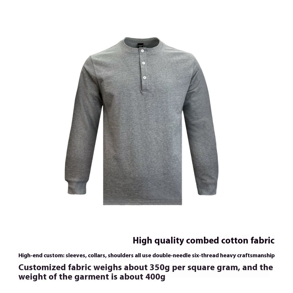 American Retro 320g Heavy Henley Shirt Slim Cotton T-shirt