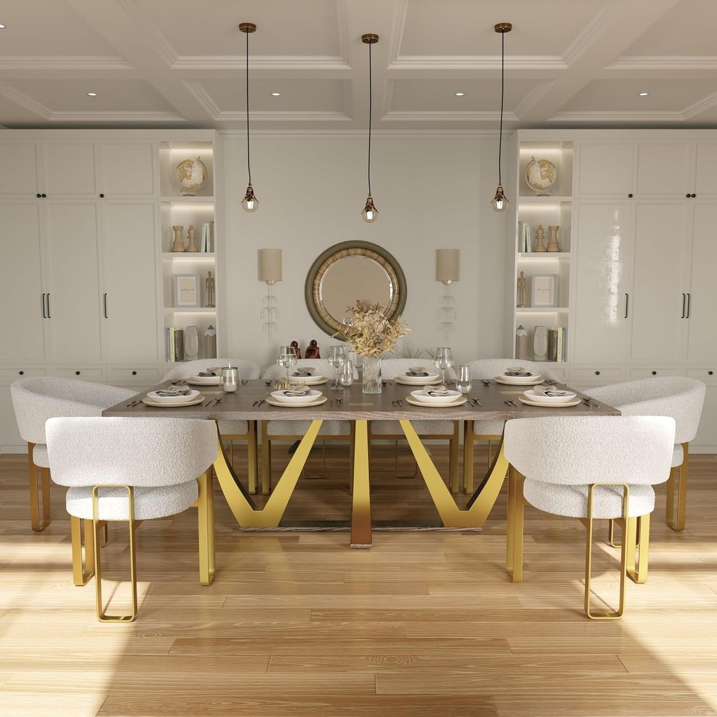 94 Inch Wood Dining Table for 6-10, Modern Farmhouse Rectangular