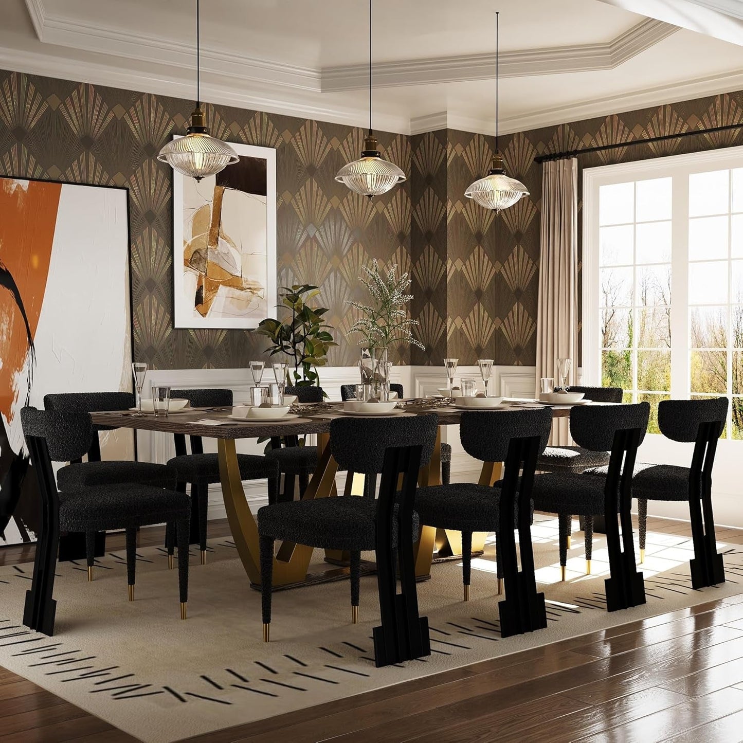 94 Inch Wood Dining Table for 6-10, Modern Farmhouse Rectangular