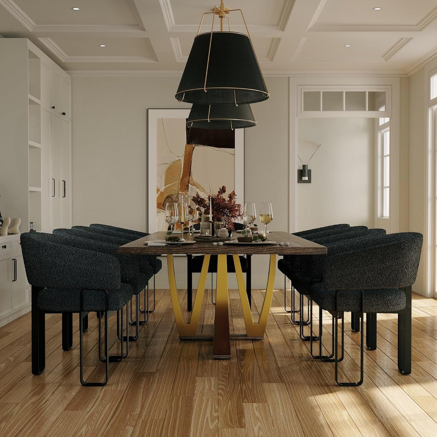 94 Inch Wood Dining Table for 6-10, Modern Farmhouse Rectangular