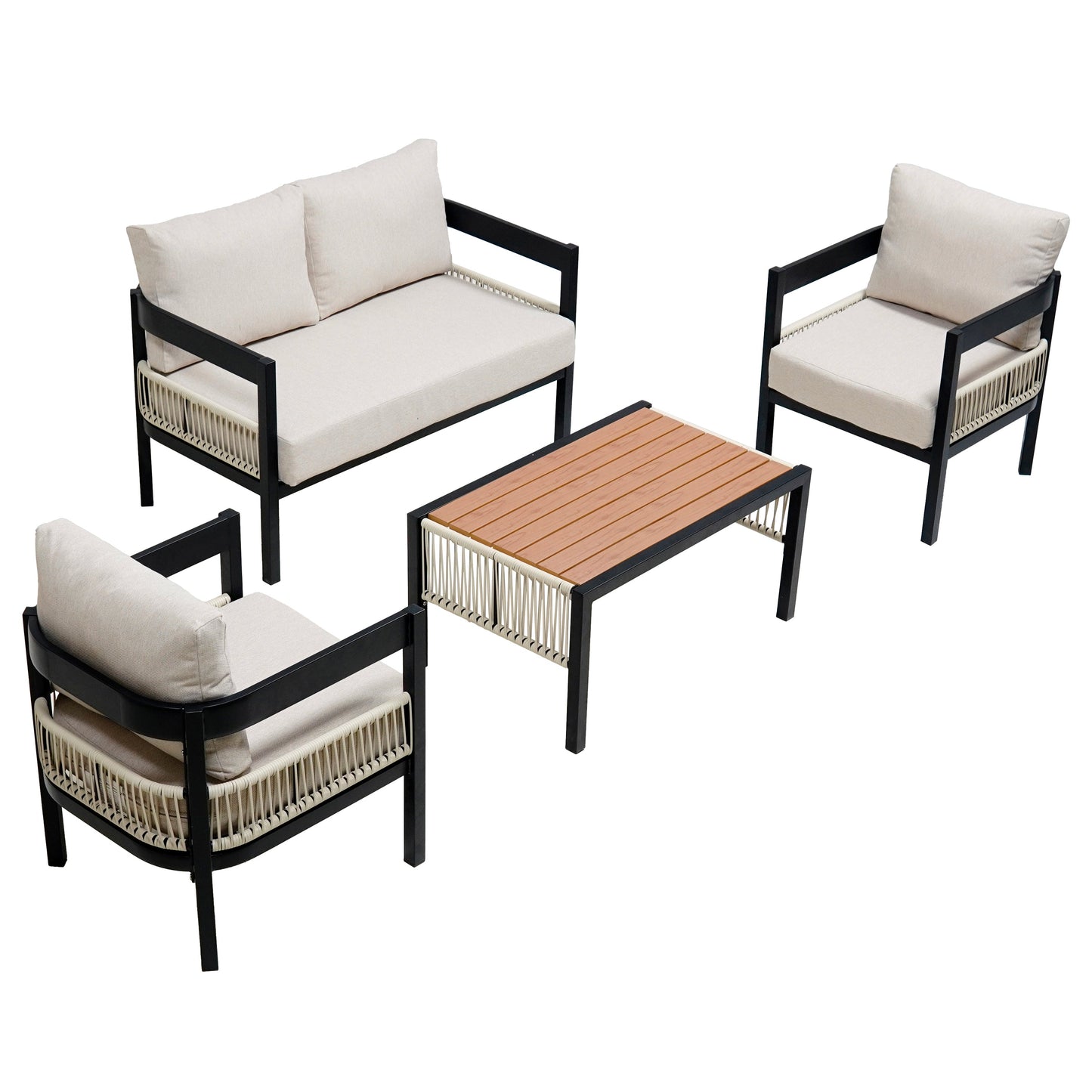 Multi-person Outdoor Iron Sofa Set with A table, Rattan Decoration,