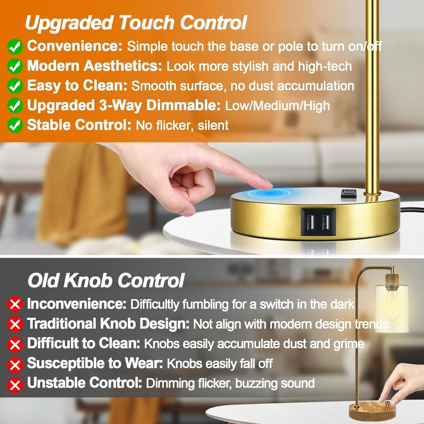 Industrial Touch Control Table Lamps Set of 2 - Gold Nightstand