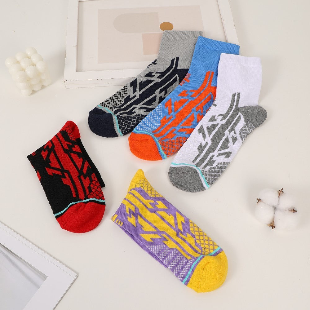 5 Pairs Of Mixed Mid-calf Sports Socks With Breathable Terrycloth Bottoms For Cushioning, Men's Ankle Socks With Arch Support.