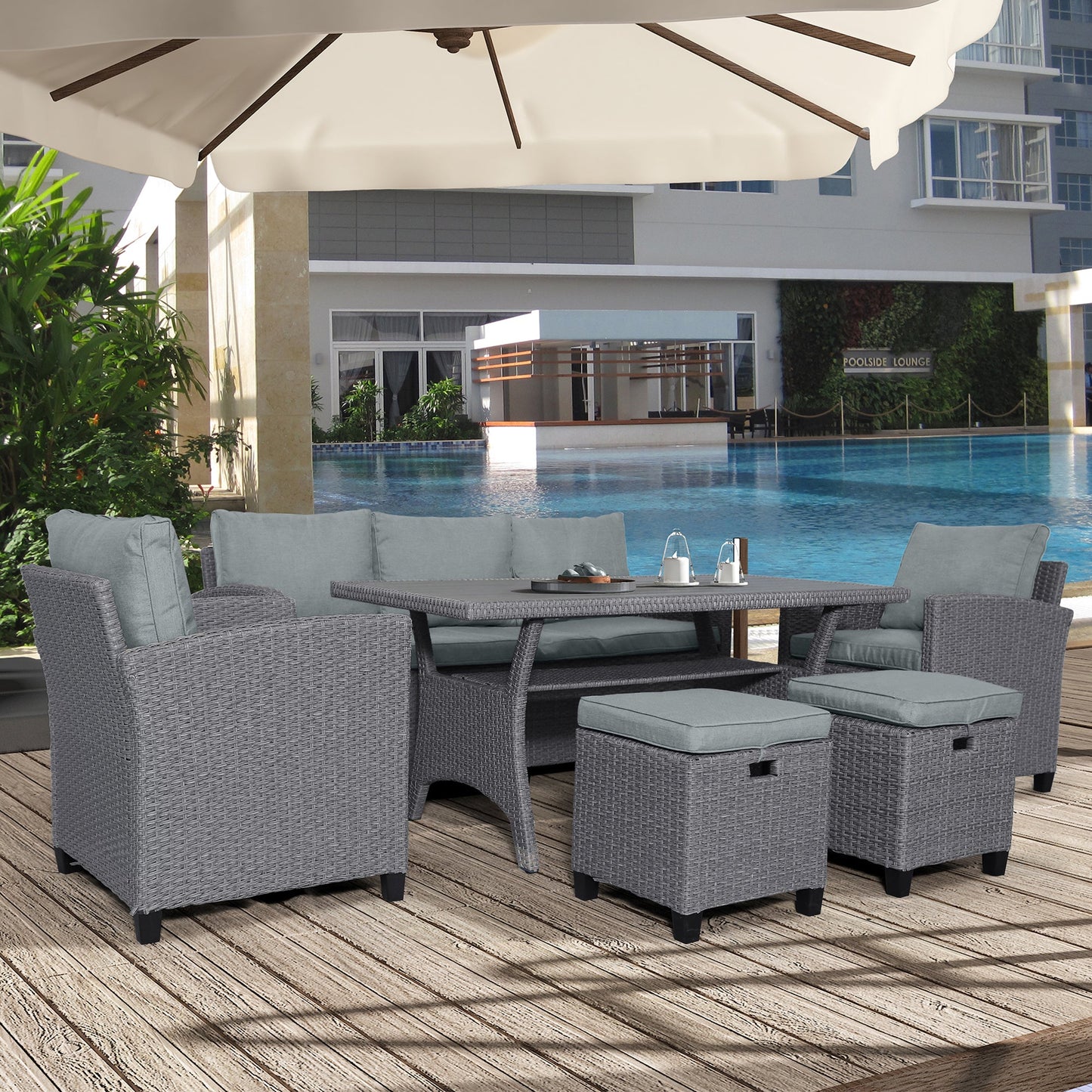 6-Piece Outdoor Rattan Wicker Set Patio Garden Backyard Sofa, Chair,