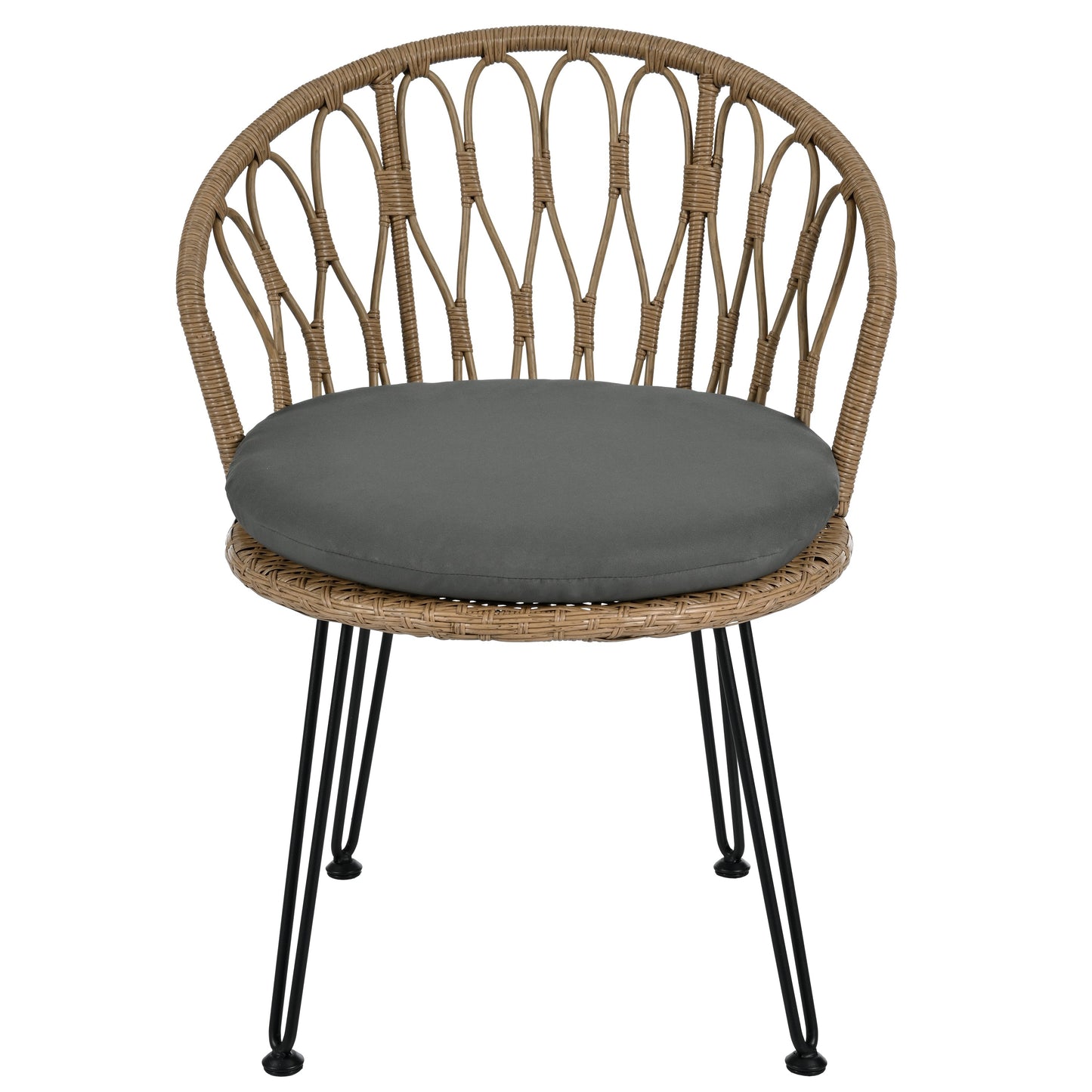 Outdoor Leisure Set, 2 Rattan Single Chairs with A Glass Round Table,