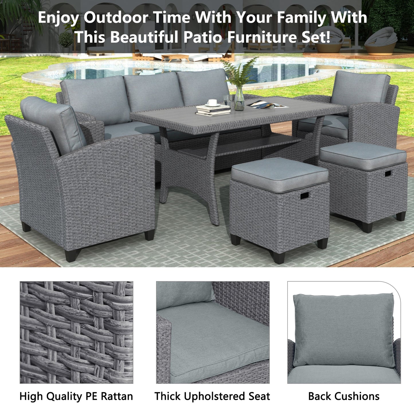 6-Piece Outdoor Rattan Wicker Set Patio Garden Backyard Sofa, Chair,