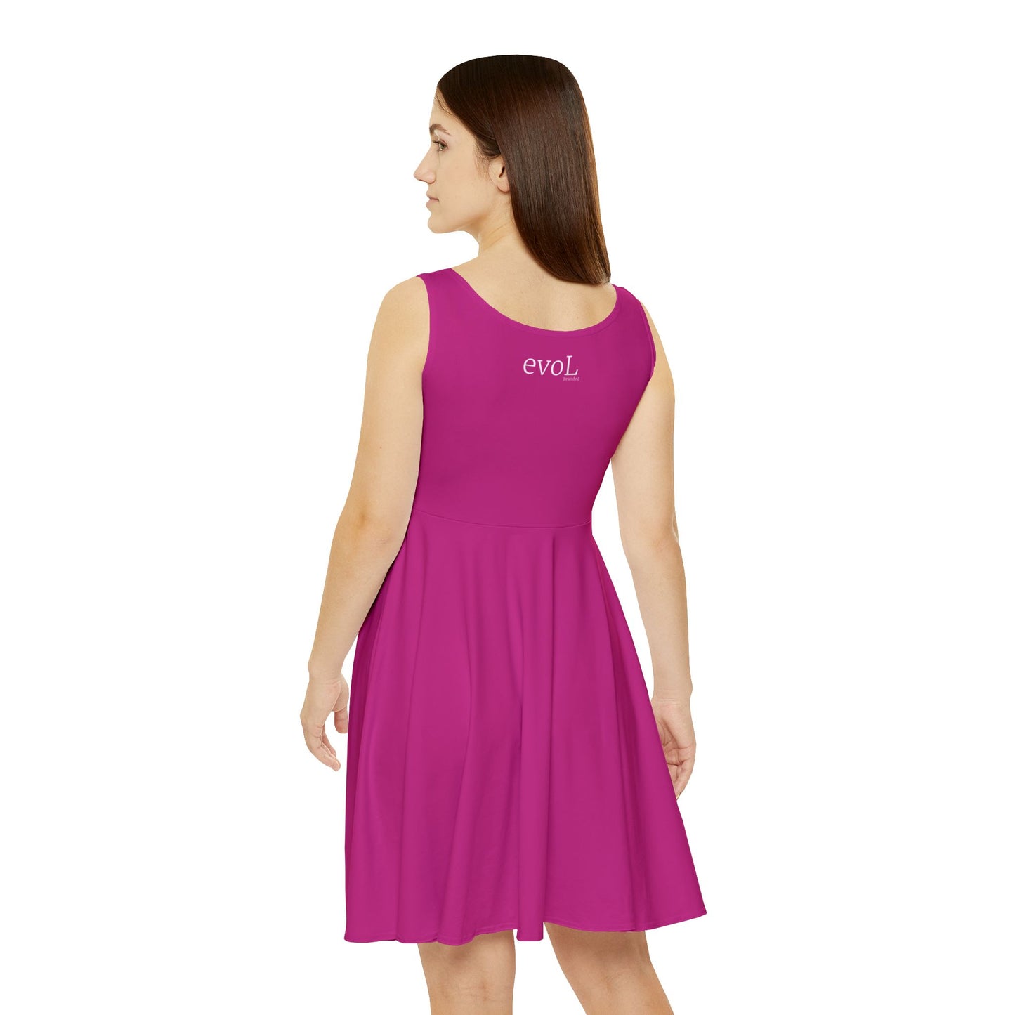Feminine Pink Skater Dress with 'evoL' Graphic - Perfect for Casual Outings and Celebrations