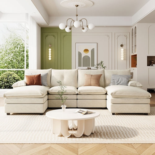 U-Shaped Chenille Sectional Sofa with Adjustable Armrest Pillows -
