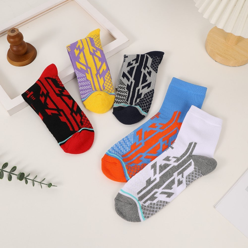 5 Pairs Of Mixed Mid-calf Sports Socks With Breathable Terrycloth Bottoms For Cushioning, Men's Ankle Socks With Arch Support.