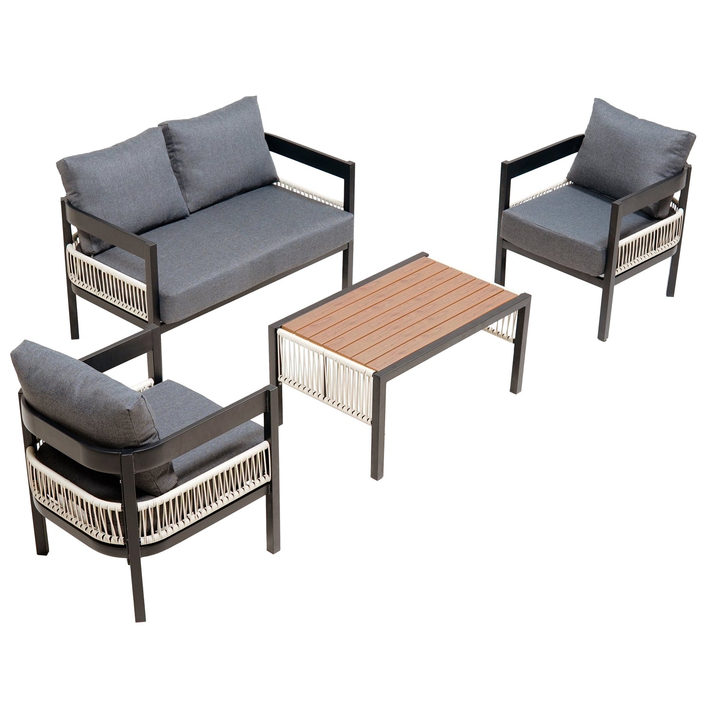 Multi-person Outdoor Iron Sofa Set with A table, Rattan Decoration,