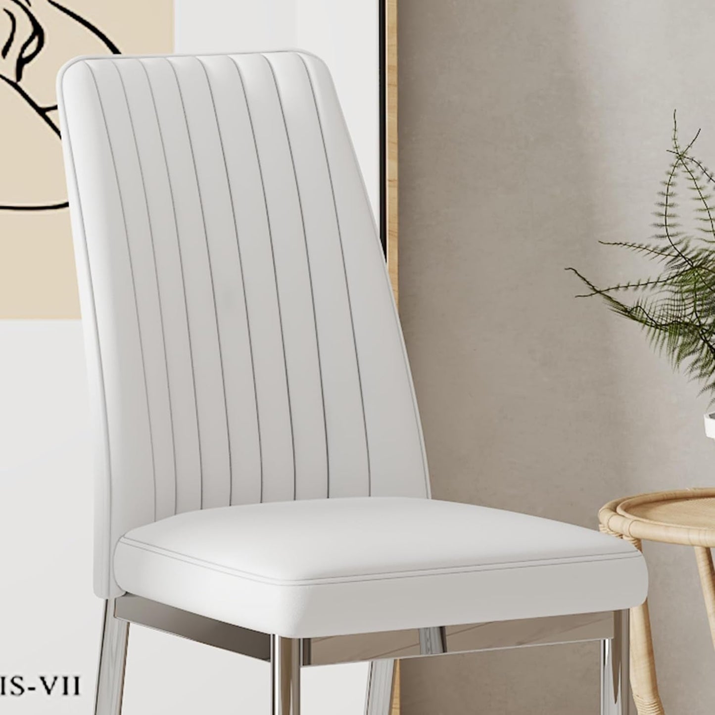 White Leather Chair, Modern Dining Chair Set of 4 with PU Leather and
