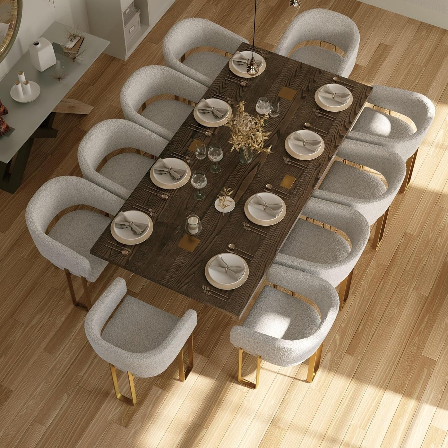 94 Inch Wood Dining Table for 6-10, Modern Farmhouse Rectangular