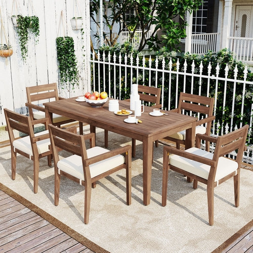 Acacia Wood Outdoor Dining Table And Chairs Suitable For Patio,