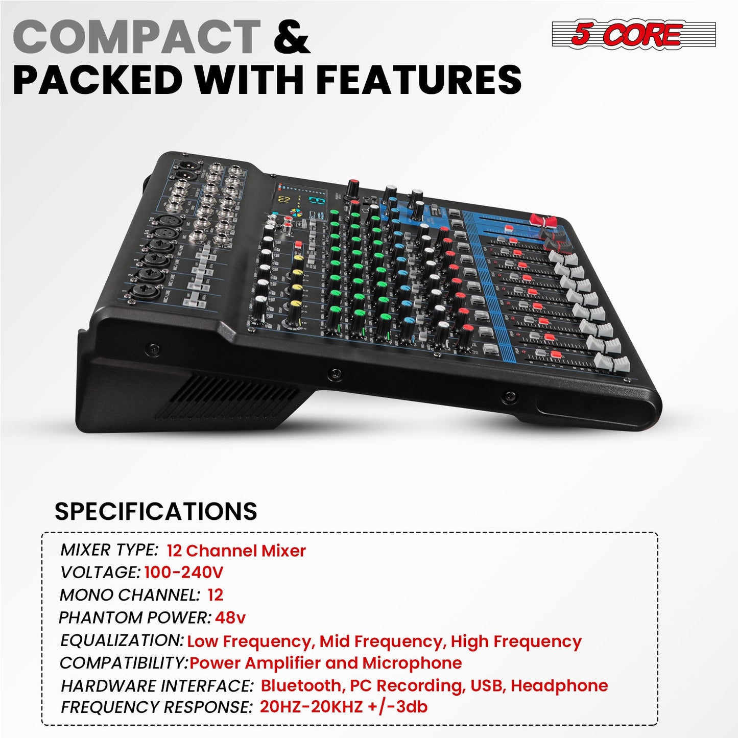 5Core Audio DJ Mixer 12 Channel Sound Board Console w 99 DSP Effect