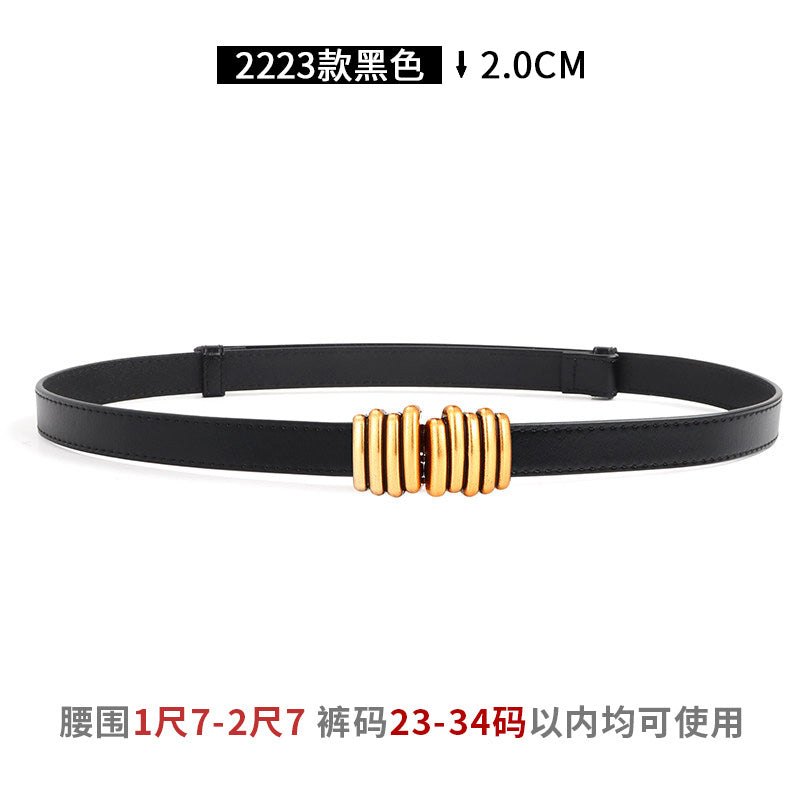 Women's Leather Easiest for Match Accessories Sweater Black Thin Belt