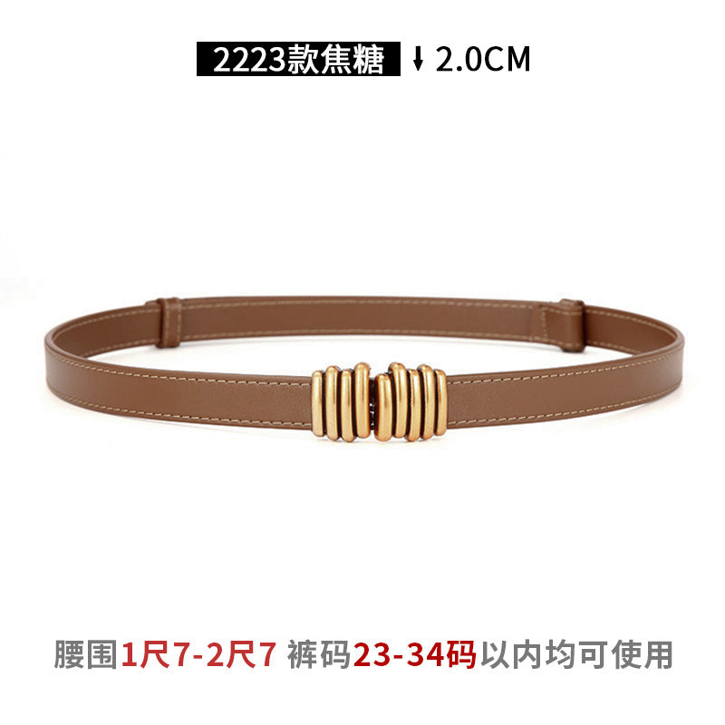 Women's Leather Easiest for Match Accessories Sweater Black Thin Belt