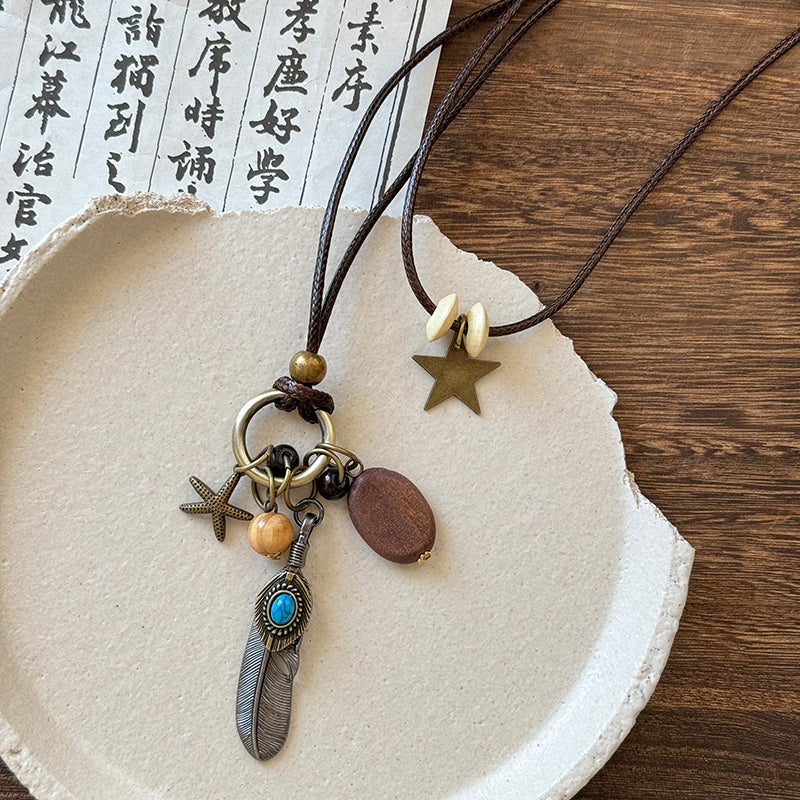 Zen Female Ethnic Style Twin Bohemia Feather
