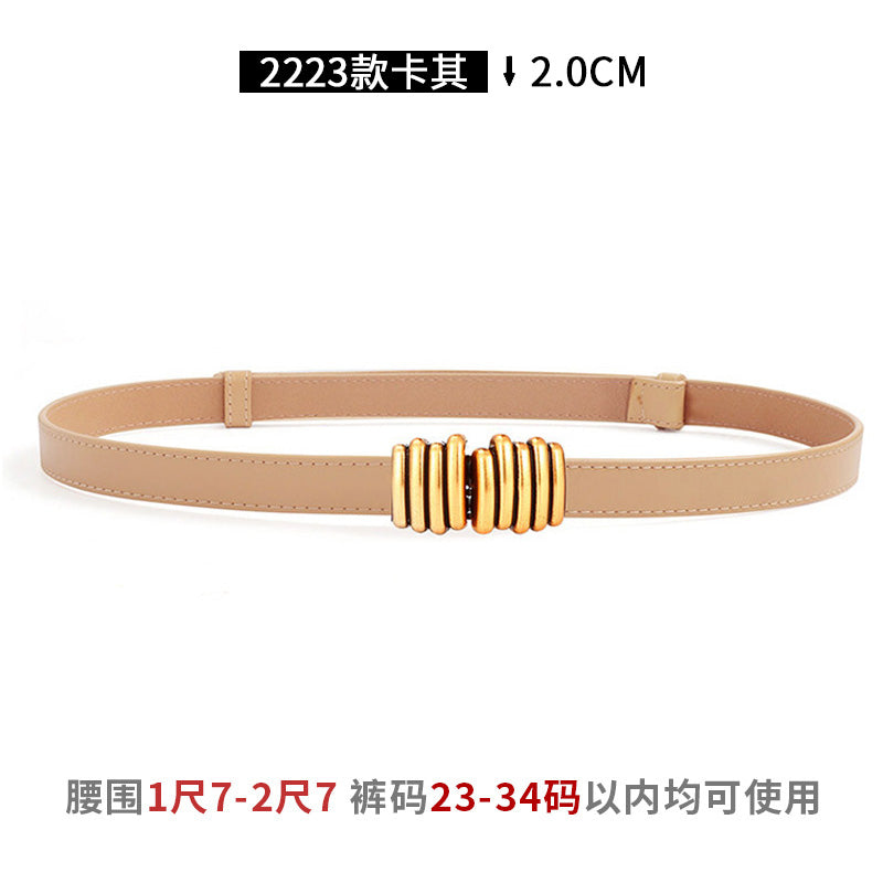 Women's Leather Easiest for Match Accessories Sweater Black Thin Belt