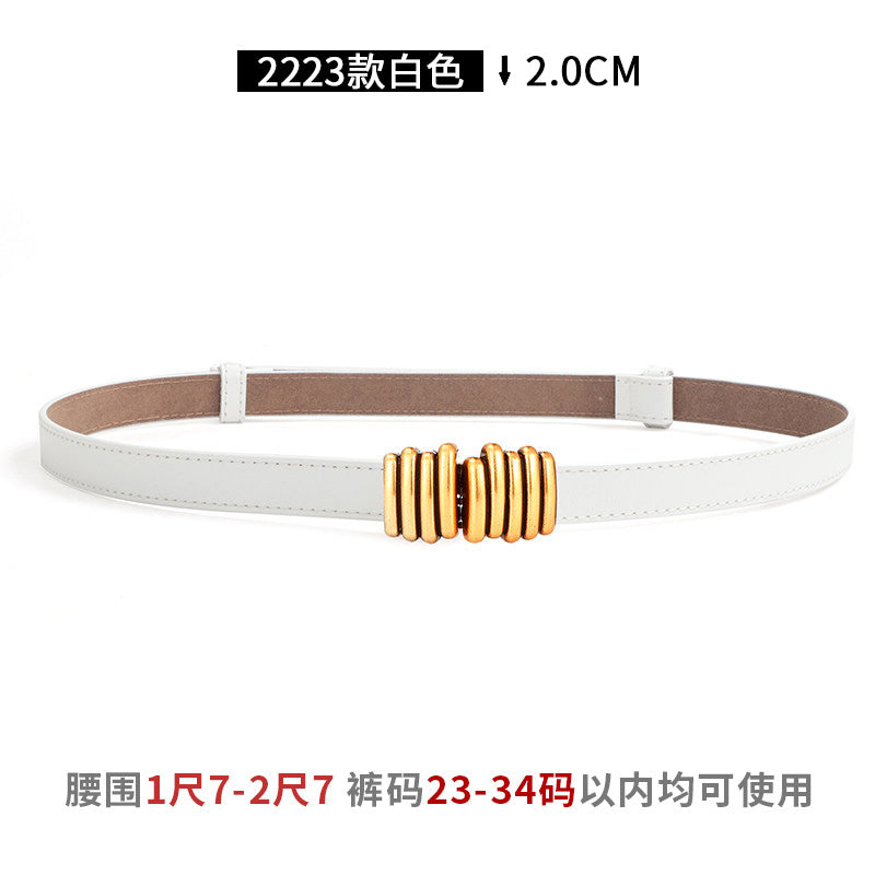 Women's Leather Easiest for Match Accessories Sweater Black Thin Belt