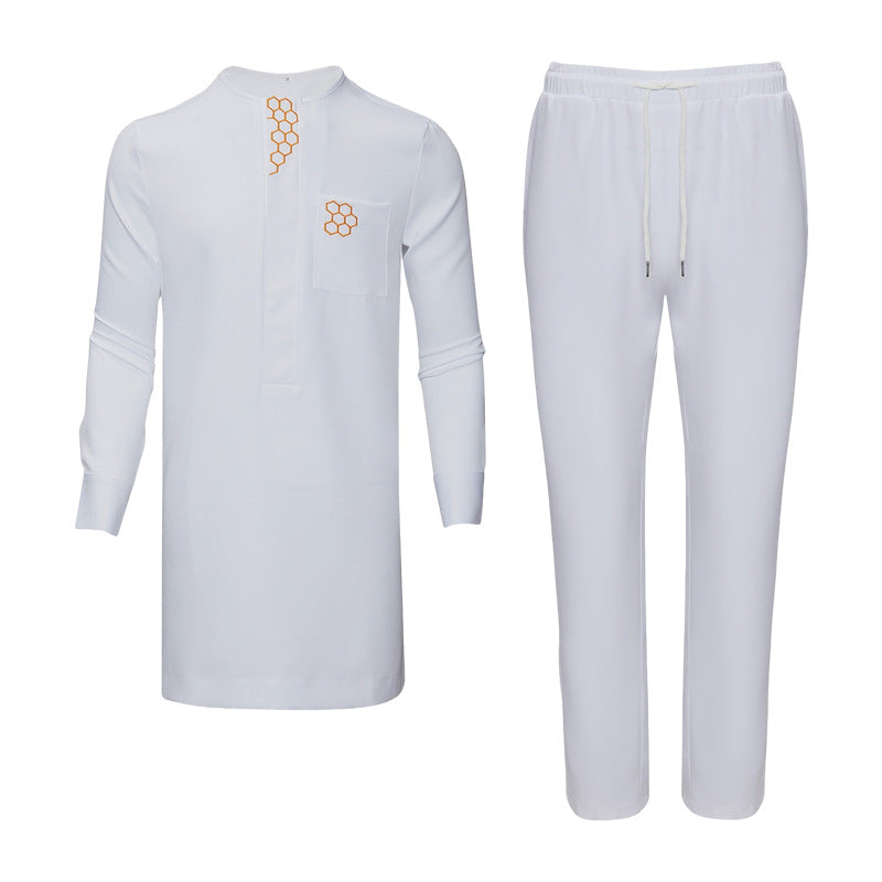 African Men's Solid Color White Suit Dashiki Style