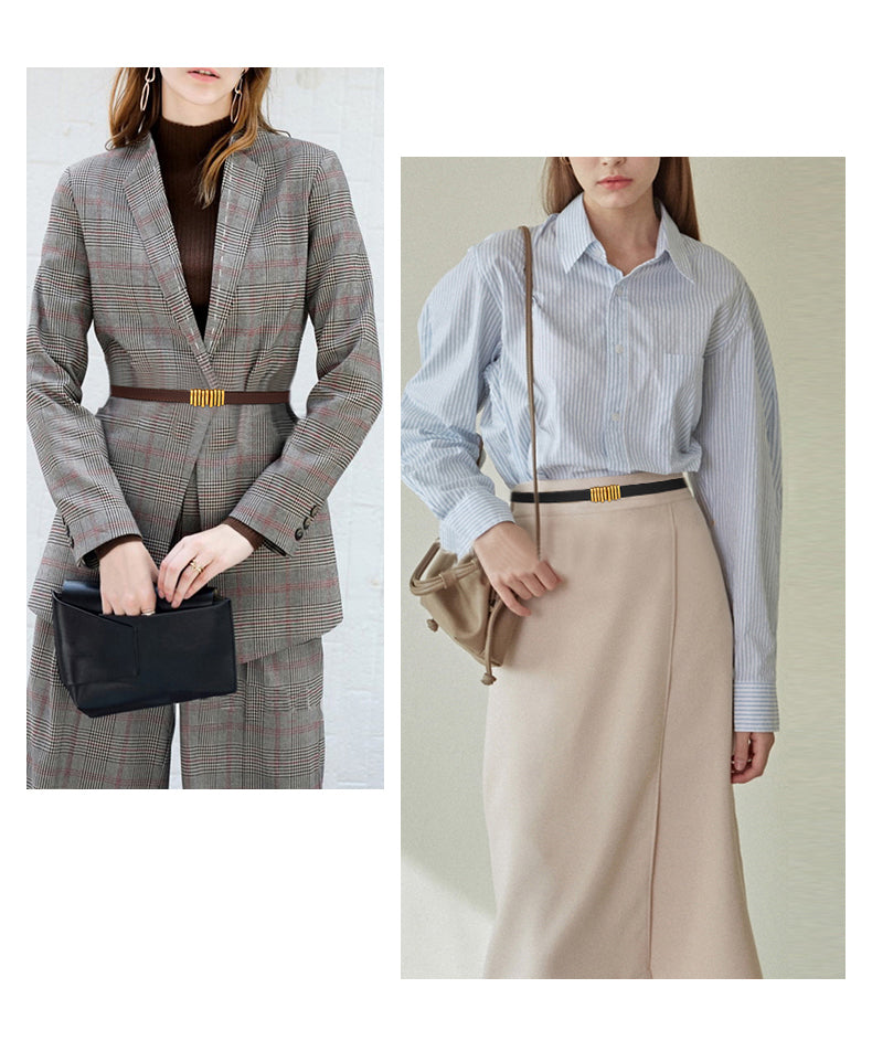 Women's Leather Easiest for Match Accessories Sweater Black Thin Belt