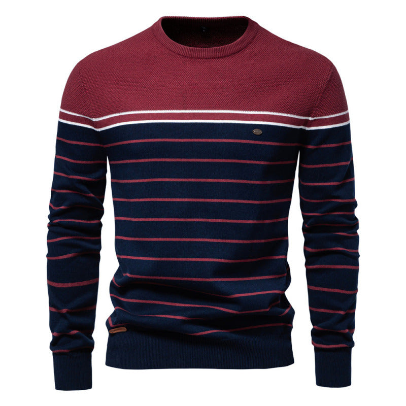 Men's Fashion Casual Striped Color Matching Long-sleeved Sweater