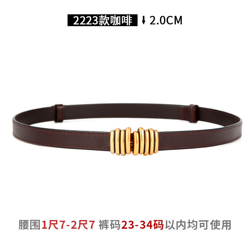 Women's Leather Easiest for Match Accessories Sweater Black Thin Belt